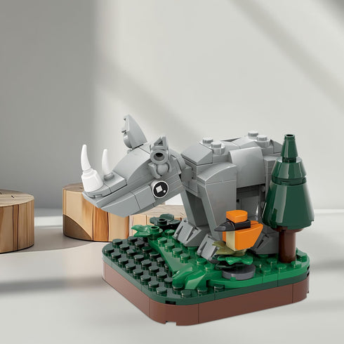 Mini Animals Building Blocks Set,Land Animal Themed Collection Construction Building Bricks Toy,Cute Home Decors(4th Series) (Rhinoceros)...