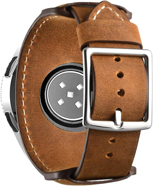 Compatible with Samsung Galaxy Watch 46mm/Galaxy Watch 3 45mm/Gear S3 Frontier/Classic Bands, 22mm Genuine Leather Cuff Bracelet Replacement Strap...