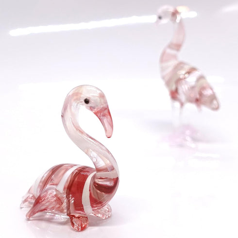 Flamingo Miniature Figurines Animals Hand Painted Blown Glass Art Bird Collectible Gift Decorate (2 Red White)...