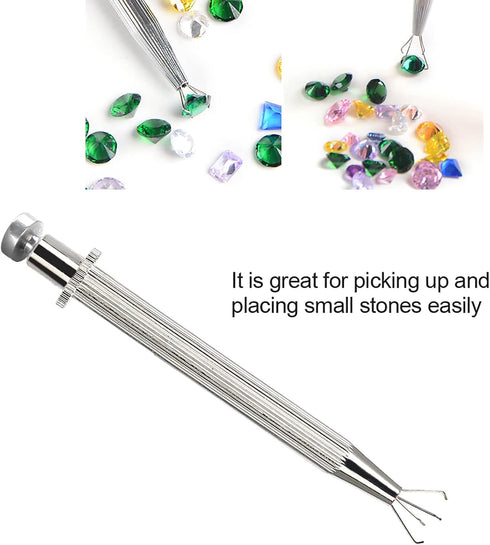 4 Prongs Diamond Grabber Tool, Stainless Steel Piercing Ball Grabber Tool, Prong Tweezer Catcher, Pick up Tool for Jewelry Beads Gems Small Parts...