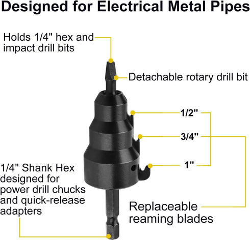 Conduit Reamer, Pipe Reamer Tool with Improved Bit Retention, Reaming Screwdriver for 1/2-Inch, 3/4-Inch and 1-Inch Conduit Pipe, Deburring and Ch...