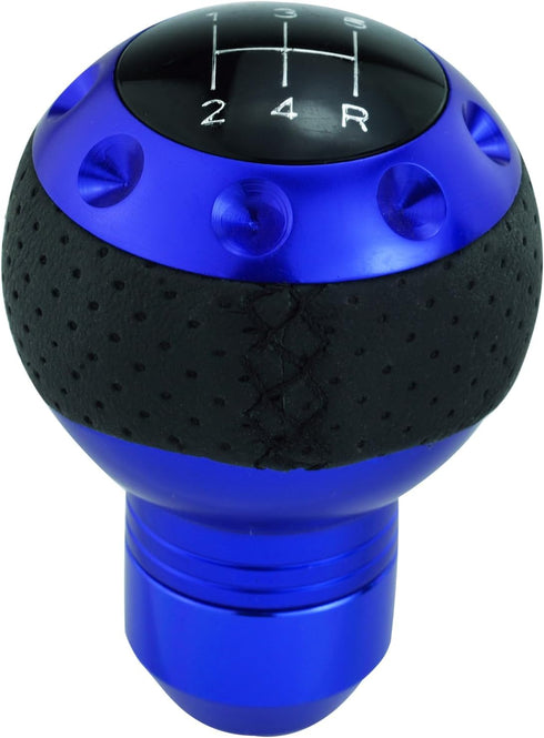 Abfer Leather Shift Knob 5 Speed Car Gear Shifter Knobs Round Stick Shifting Lever Fit for Most Vehicle, Blue...
