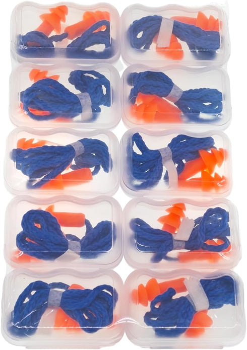 10 Pairs Corded Silicone Ear Plugs - with Plastic Carry Cases - Reusable Noise Cancelling Earplugs for Hearing Protection - Shooting Range Noise R...