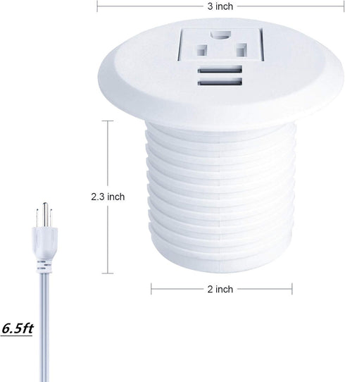 Maggie Desktop Power Grommet,2inch Hole Table Power Grommet Outlet with 2 USB Charging Ports,6.5ft Extension Cord Desk Power Strip with 1 Outlets ...