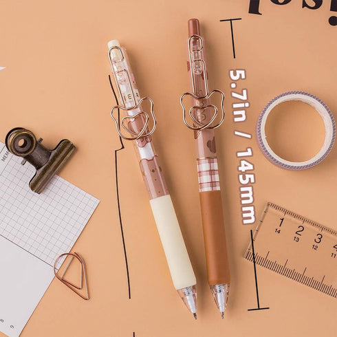 Cute Bear Pens, 6 Pcs, 0.5mm Black Ink, Smooth Writing, Retractable, Wax Protection, Classic Design...