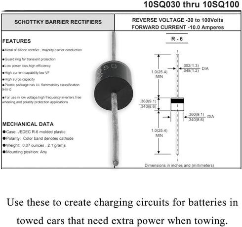 Acoeitl 10SQ050 Recovery Electronic Rectifier Diodes Axial 10A 50V Easy Attach Solder Keep Fog Bright Wire Turn Signals Brake Running Lights for S...
