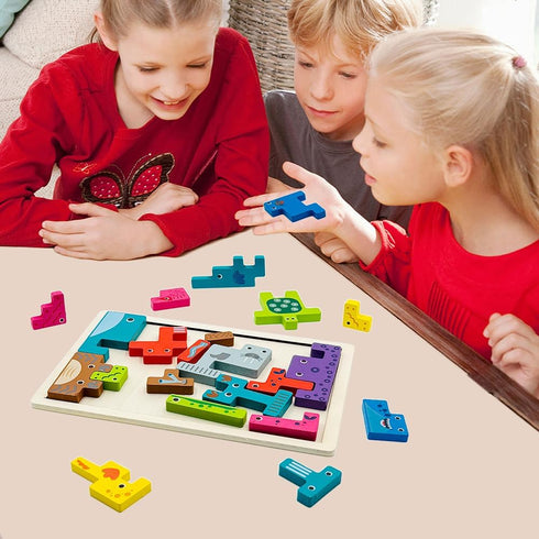 Wooden Blocks Puzzle Russian Blocks for Kids Age 3 4 5 Years Old, Children's Puzzle Game Board Learning Education Montessori Toddler Puzzle Wooden...