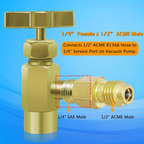 Boltigen R134a Refrigerant Tank Adapters, R12 R22 to R134a Adapter Connector, 1/2 to 1/4 Flare R134a Vacuum Pump Adapter Fittings with Valve Core ...