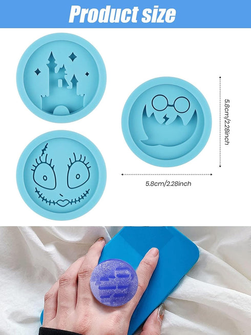 Lanstics 18-Piece Halloween Grip Molds - Ghosts, Monsters Pattern, Epoxy Resin, Silicone Top, Phone Holder, Stand Molds for DIY Crafts...