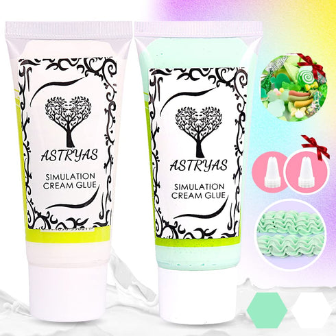 ASTRYAS Simulation Fake Whipped Cream Glue, 2PCS Decoden Cream Clay Glue Silicone Cream Adhesive Ket with 2 Plastic Decorating Mouth, Charm Craft ...