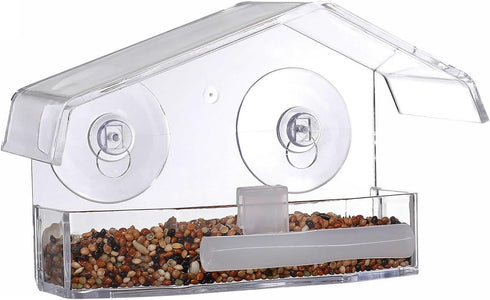 SUQ I OME Clear Outside Wild Acrylic Window Mounted Bird House Feeders with Strong Suction Cups, Acrylic Clear, for Cardinals, Blue Jays, Finches...