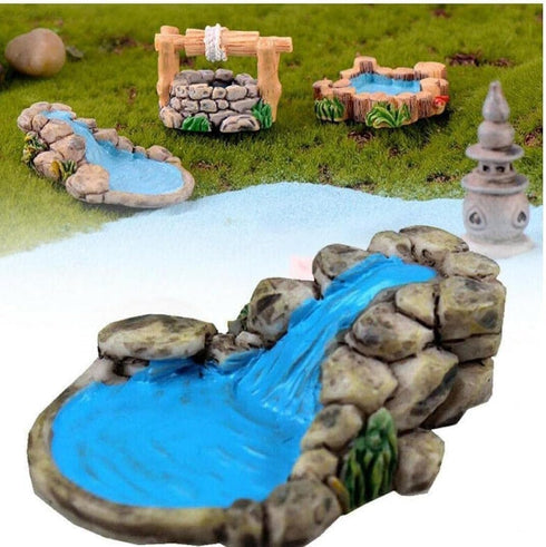 1Pc Mini Blue Water Well Bridge Figurines,Garden Sculptures and Statues, Miniature Craft Fairy Garden Gnome Moss Terrarium Gift,DIY Ornament,Garde...