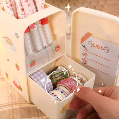 Kawaii refrigerator cute pen holder pencil cup, multifunctional container huge capability stationery with a drawer organizer home school office de...