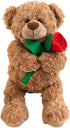 Teddy Bear Stuffed Animal with Rose, Soft Cuddly Stuffed Plush Bear, Gifts for Kids Baby Toddlers on Baby Shower, Valentine's Day (Brown with Rose...