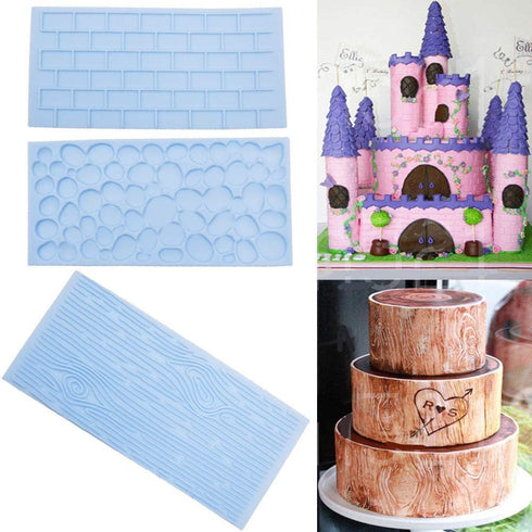 10Pcs/Set Fondant Impression Mat, Tree Bark Brick Stone Wall Flower Cobblestone Diamond Quilted Grid Texture Design Embossed Lace Embossing Mold D...