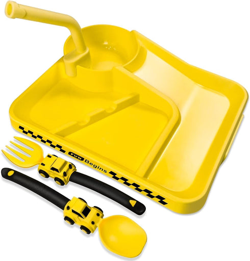 Construction Toddler Plates - Toddler Eating Utensil Set with Removable Straw - Toddler Utensils Set - Baby Plates Feeding Set - for Toddler Gifts...