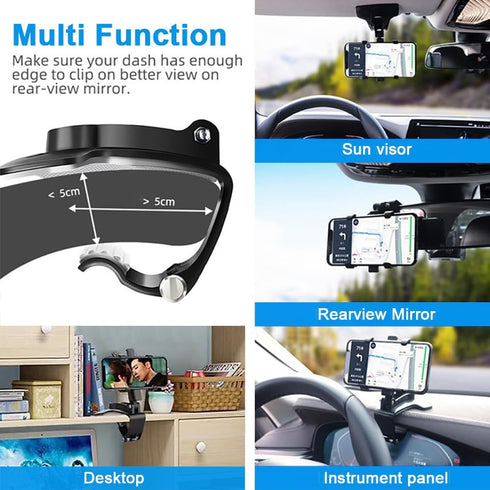 Car Phone Holder Mount, 360 Degree Rotation, Dashboard and Rearview Mirror, Compatible with iPhone, Samsung, Huawei, Nokia, LG, 4-7 Inch Smartphon...