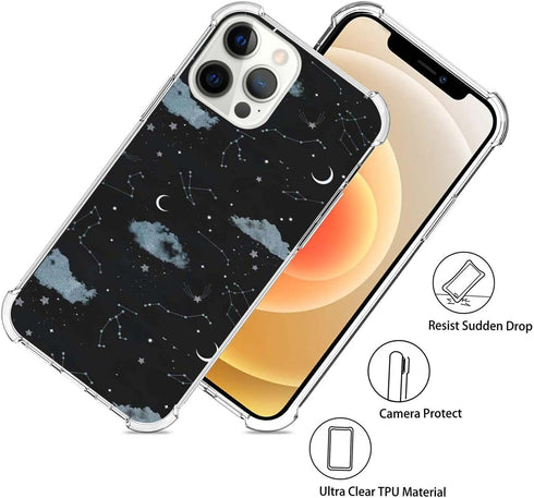 Moon Clouds and Stars Case Compatible with iPhone 14 Pro Max, Planets Starry Sky Cover for iPhone 14 Pro Max, Cool Cute TPU Bumper Phone Case Cove...