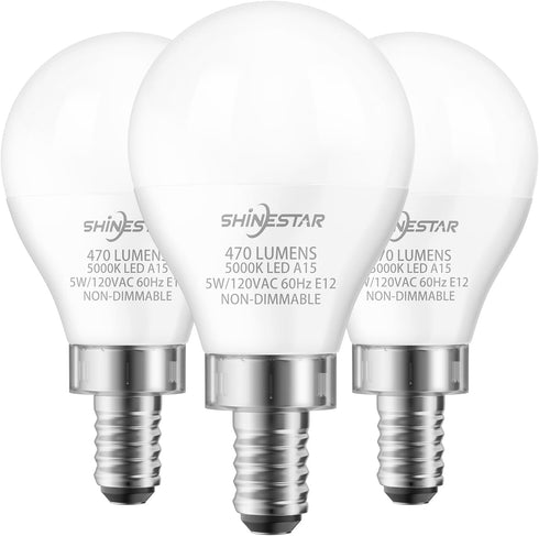 SHINESTAR 3-Pack Ceiling Fan Light Bulbs, Small Base, 120v 40w Equivalent, E12 LED Bulb, 5000K Daylight, Non-Dimmable...