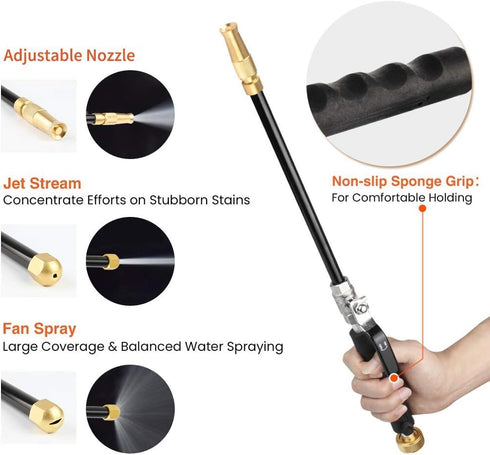 Hydro Jet Deep High Pressure Power Washer with Brass Garden Hose End Power 2 Nozzles for Home Outdoor Window Cleaning Car Water Washing Black(Adju...
