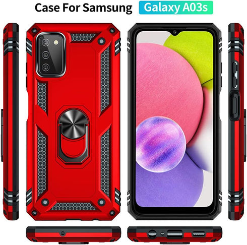 Yiakeng Compatible Phone Case for Samsung Galaxy A03S Case with HD Screen Protector, Military Grade Protective Cases with Ring for Galaxy A03S (Re...