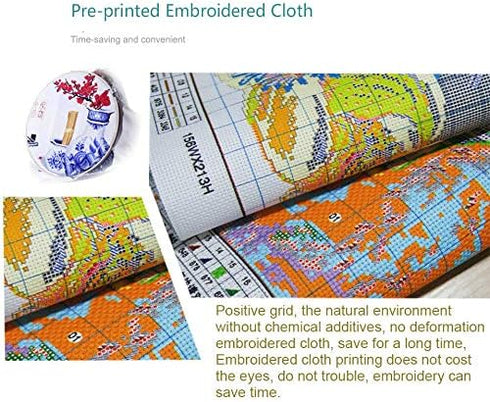 Uotp Cross Stitch Kits Pre-Printed Cross Stiching Stamped Cross Stitch Kit 14CT DIY Art Crafts for Beginners Three Basin Flower...