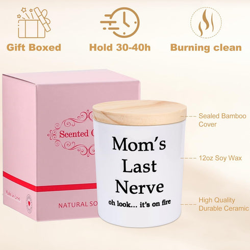 Gifts for Mom from Daughter Son, Mother's Day Gifts, Mom's Last Nerve Candle, Best Mom Gifts, Candles Gifts for Women, Funny Candles for Women, La...