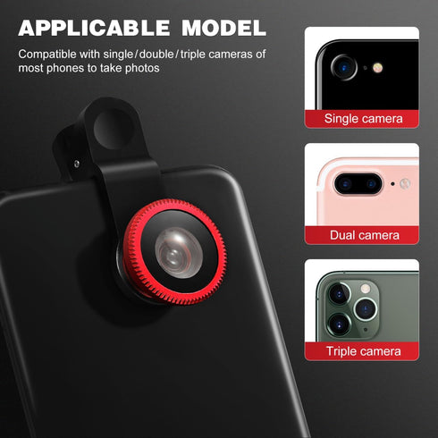 External Lens for Mobile Phone 3-in-1 Fisheye Macro Wide Angle Lens with Clip Aluminum Alloy Compatible with iPhone and Smartphones...