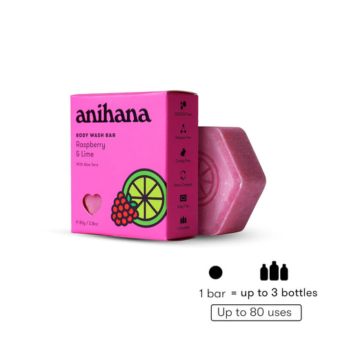 ANIHANA Body Wash Bar with Coconut Oil and Aloe Vera, Moisturizing, Gentle, Soft Skin Care, Paraben Free, Cruelty Free, Refreshing Raspberry & Lim...