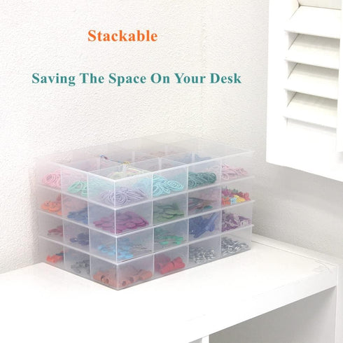 BangQiao 2 Pack Fixed 12 Grids Clear Plastic Organizer Sorting Tray and Transparent Storage Divider Box Container Case for Hardware, Craft, Sewing...