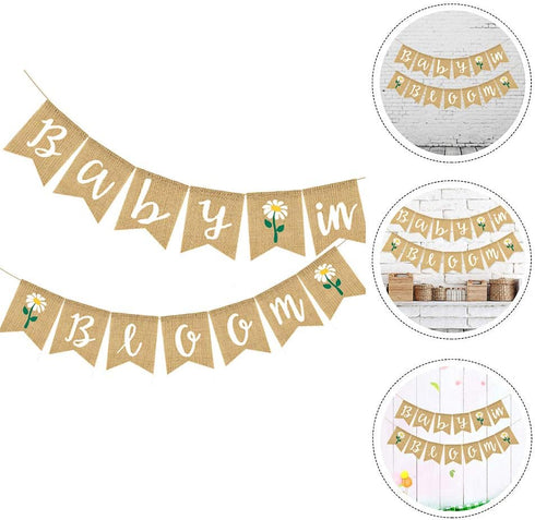 Baby in Bloom Sign Banner Baby Welcome Boy Girl Banner Welcome Baby Garland for Boys Girls Baby Shower Party Decorations...