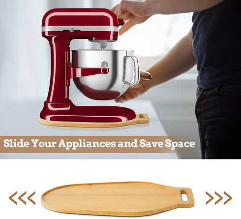Bamboo Sliding Mat for Kitchenaid Mixer, Mixer Mover Slider Mat Pad Compatible with Kitchenaid Bowl Lift 5-8 Qt Stand Mixer,Kitchen Appliance Slid...