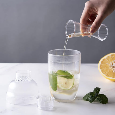 Homestia Plastic Cocktail Shaker with Measuring Jigger Set, 1000cc / 33 oz Clear Plastic Bottle Boba Tea Shaker Cup with Scales, Drink Mixer Cockt...