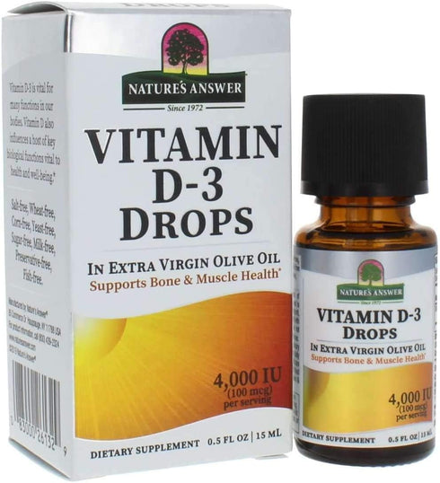 Nature's Answer Vitamin D-3 Drops | Blended with Extra Virgin Gold Olive Oil | Quickly Absorbed into Body | No Fillers, No Soy, Yeast Sugar, Milk ...