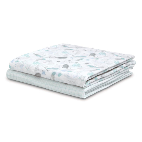 Delta Children 100% Cotton Muslin Baby Receiving Blankets for Girls and Boys – 47x47 Inches (Pack of 2), Sea Life...