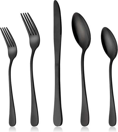 LIANYU Black Silverware Flatware Set for 2, 10-Piece Stainless Steel Cutlery Set, Mirror Finished, Dishwasher Safe...