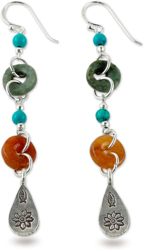 NOVICA Artisan Handcrafted Jade Silver Dangle | Turquoise Dangle | Beaded | Fine Sterling Silver | Multi Gem Earrings For Women...