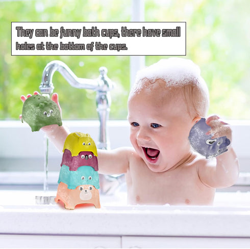Animal Stacking Cups Bath Toys for Toddlers, 8PCS Nesting Cups Set for Boys & Girls 1-3, Montessori Toys for Toddlers 6-12 Months Play for Indoor/...