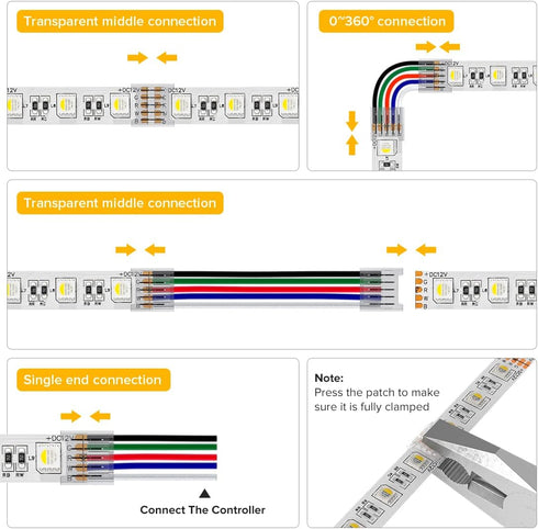 BTF-LIGHTING SMD 5 Pin 12mm 0.47in Width Transparent Connector Kit 8pcs Corner Connector 4pcs Gapless Solderless Connector 4pcs 5.9in Long 22AWG E...