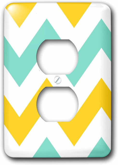 3dRose lsp_179797_6 " Big Yellow and Teal Chevron Zig Zag Pattern Turquoise Zigzag Stripes 2 Plug Outlet Cover, Multicolor...