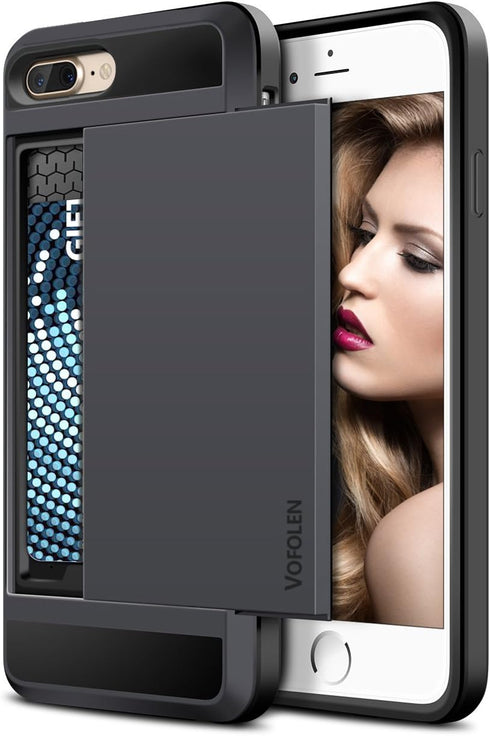 Vofolen Case for iPhone 8 Plus Case Wallet Credit Card Holder ID Slot Sliding Cover Hidden Pocket Dual Layer TPU Bumper Armor Anti-Scratch Protect...