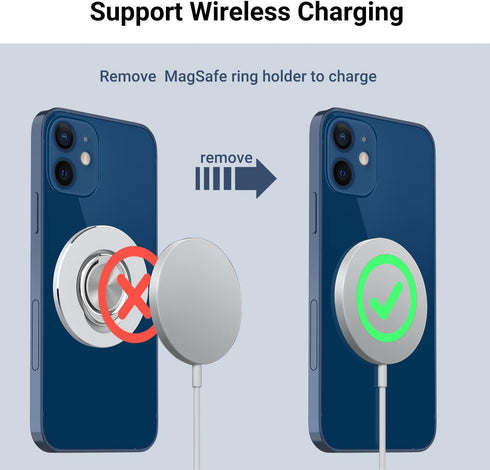 OUTXE Phone Ring Holder Compatible with Magsafe for iPhone 12 13 14 Pro/Max/Mini, Removable and Wireless Charging Compatible-Silver...