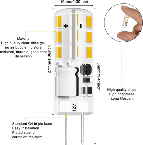 G4 LED Bulb JC Type Bi-Pin Base Bulb 1.5W AC/DC 12V 10W T3 Halogen Bulb Replacement for Landscape Lighting, Under Cabinet Puck Light, Chandeliers,...