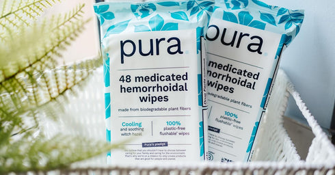 Pura Flushable Hemorrhoid Wipes, 1 x 48 Wipes, Medicated Wipes with 50% Cooling Witch Hazel, Soothing Coconut Oil & Aloe Vera, Fast Acting Relief,...