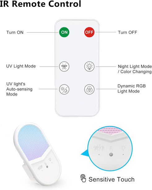 Flying Insect Trap, Remote & Touch Control Fly Trapper, Plug-in Mosquito Killer Indoor Color Changing Night Light, Gnat Moth Catcher 6-Color RGB L...