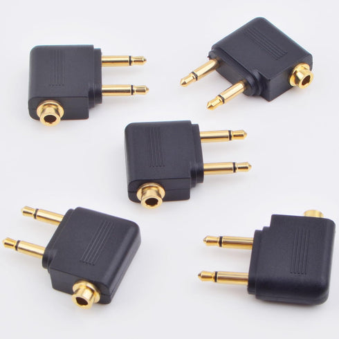 5pcs Airplane Headphone Adapters Golden Plated Dual 3.5mm Male to 3.5mm Female Airplane Headphone Adapter for Audio Jack to Plug Air Plane Flight ...