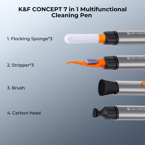 K&F Concept Multifunctional Lens Cleaning Kit, Aluminium Alloy Lens Cleaning Pen*1 + Airpods Stripper*3 + Flocking Sponge*3 for Bluetooth Earphone...
