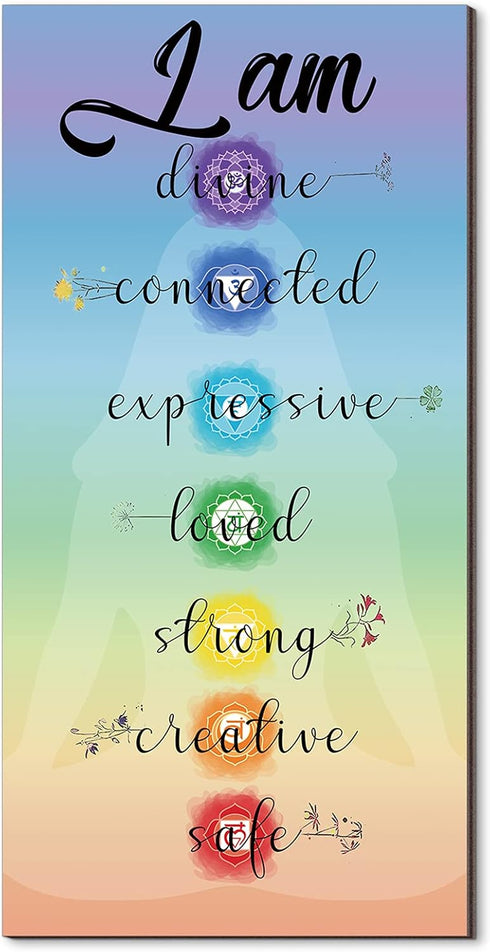 Blulu Chakra Quotes Sign Buddha Wall Decor Yoga Zen Wall Art Wooden Spiritual Decor 7 Chakra Hanging Motivational Meditation Buddhism Spa Room Sig...