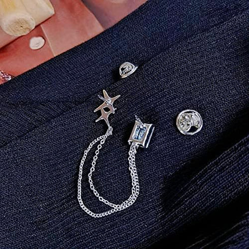 Silver alloy zircon star tassel chain brooch pin square accessory corsage anti-glare...