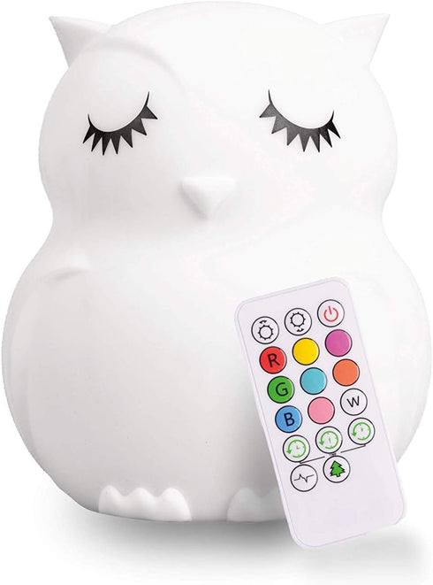 Lumipets Remote Control Silicone Night Light for Kids - Owl Design with 9 Soft Colors & Sleep Timer - Rechargeable, Battery-Operated Lamp for Bedr...